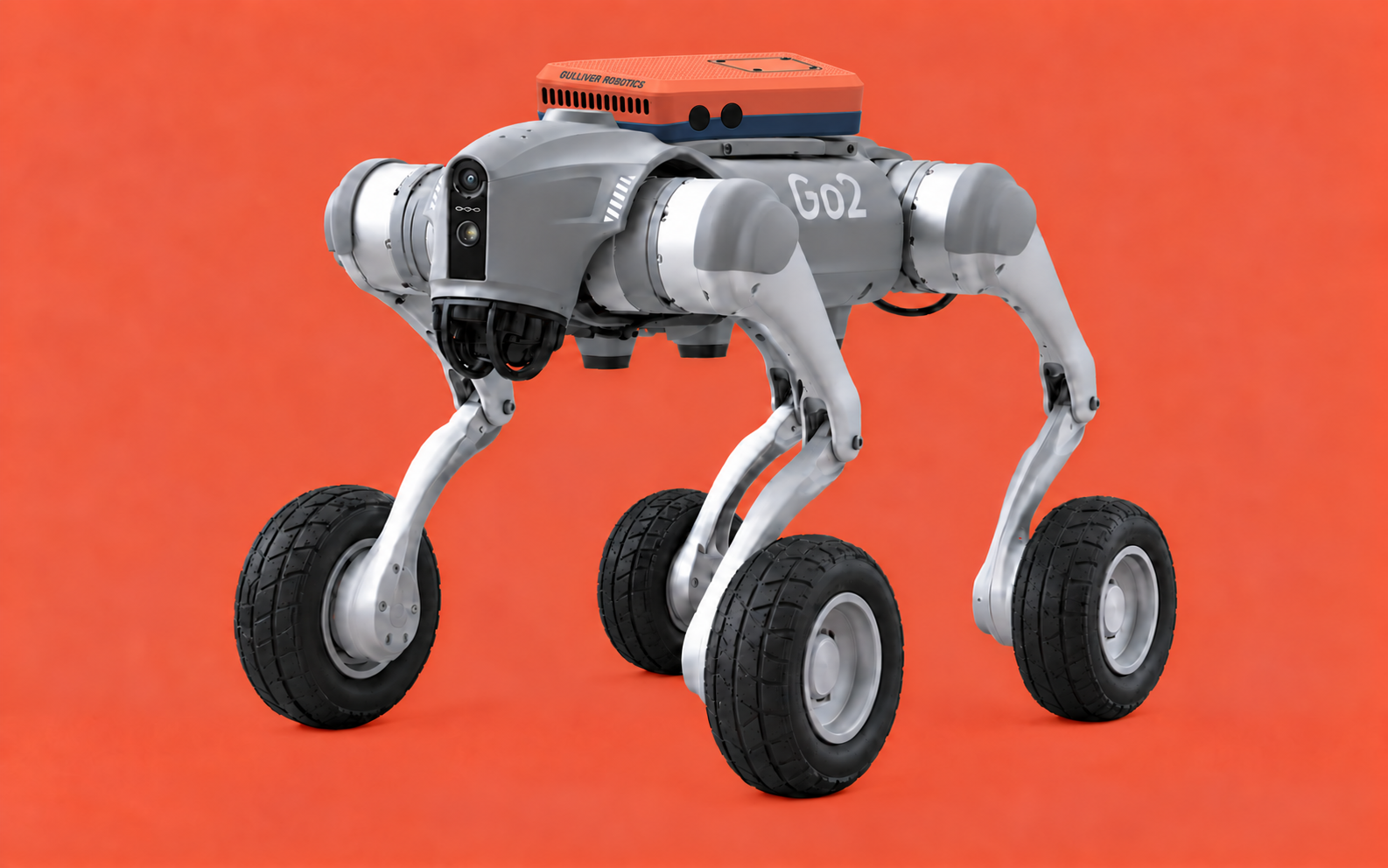 Carmelo, robot quadrupède à roues Unitree Go2‑W équipé du Gulliver Payload