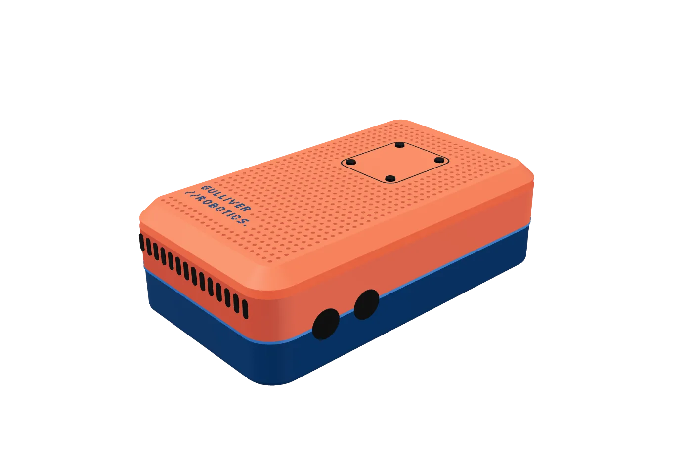 The Gulliver Payload, an orange and blue computing unit mounted on the robot